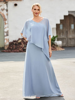 Flutter Sleeves Sheath Dress with Beaded Dusty Blue