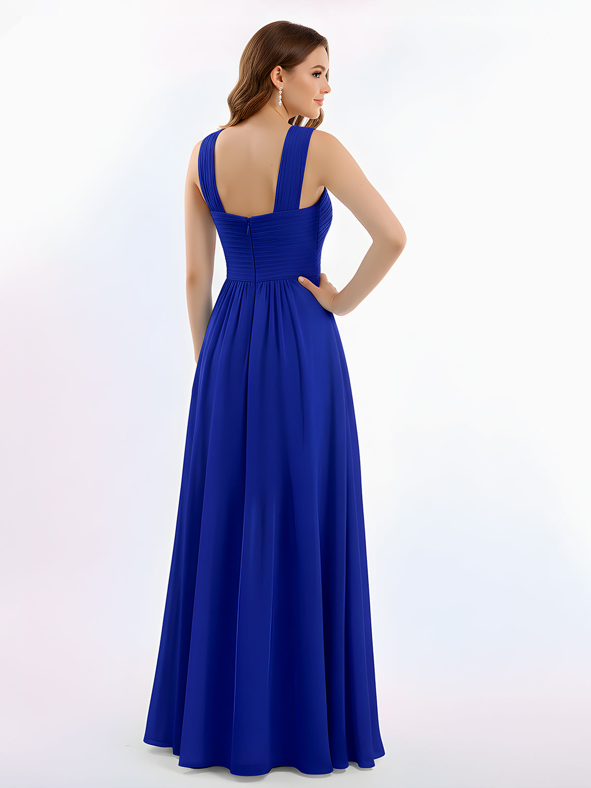 knee length chiffon bridesmaid dresses Knee Length V-neck Blush Bridesmaid Dress – misaislestyle main image 0