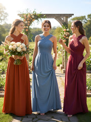 Cross Shoulder Strap Chiffon Dress with Empire Waist Royal Blue