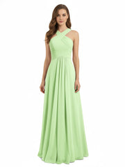 Cross Shoulder Strap Chiffon Dress with Empire Waist Sage