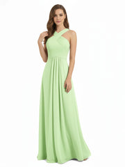 Cross Shoulder Strap Chiffon Dress with Empire Waist Sage