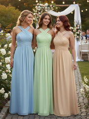 Cross Shoulder Strap Chiffon Dress with Empire Waist Sage