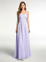 Strapless Sweetheart Neck Long Chiffon Bridesmaid Dresses Lilac