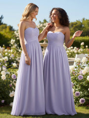 Strapless Sweetheart Neck Long Chiffon Bridesmaid Dresses Lilac