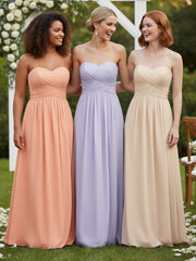 Strapless Sweetheart Neck Long Chiffon Bridesmaid Dresses Lilac