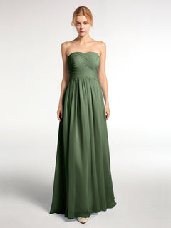 Strapless Sweetheart Neck Long Chiffon Bridesmaid Dresses Olive Green