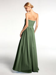 Strapless Sweetheart Neck Long Chiffon Bridesmaid Dresses Olive Green