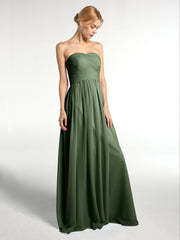 Strapless Sweetheart Neck Long Chiffon Bridesmaid Dresses Olive Green
