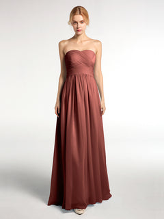 Strapless Sweetheart Neck Long Chiffon Bridesmaid Dresses Terracotta