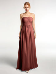 Strapless Sweetheart Neck Long Chiffon Bridesmaid Dresses Terracotta Plus Size