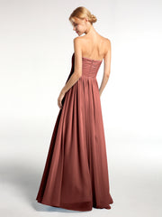 Strapless Sweetheart Neck Long Chiffon Bridesmaid Dresses Terracotta