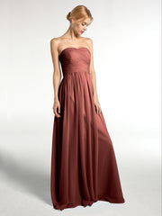 Strapless Sweetheart Neck Long Chiffon Bridesmaid Dresses Terracotta