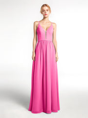 Spaghetti Strap Simple Chiffon Dress with Notch Neck Azalea