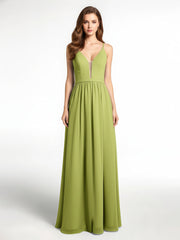 Spaghetti Strap Simple Chiffon Dress with Notch Neck Clover
