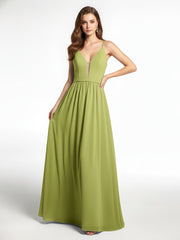 Spaghetti Strap Simple Chiffon Dress with Notch Neck Clover