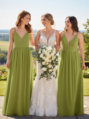 Spaghetti Strap Simple Chiffon Dress with Notch Neck Clover