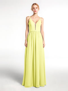 Spaghetti Strap Simple Chiffon Dress with Notch Neck Daffodil