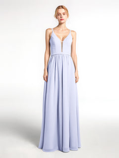 Spaghetti Strap Simple Chiffon Dress with Notch Neck Lavender