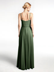 Spaghetti Strap Simple Chiffon Dress with Notch Neck Olive Green Plus Size