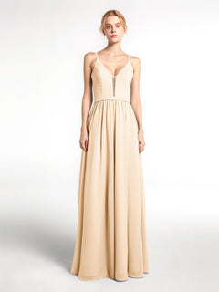 Spaghetti Strap Simple Chiffon Dress with Notch Neck Peach