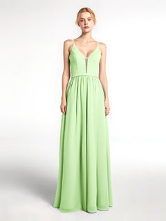 Spaghetti Strap Simple Chiffon Dress with Notch Neck Sage