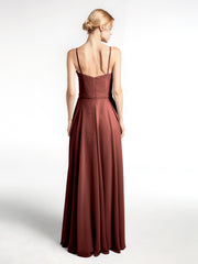 Spaghetti Strap Simple Chiffon Dress with Notch Neck Terracotta Plus Size