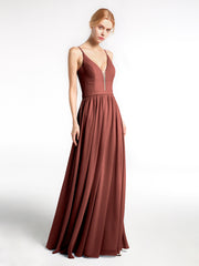 Spaghetti Strap Simple Chiffon Dress with Notch Neck Terracotta Plus Size