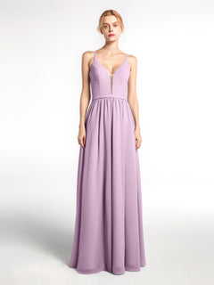 Spaghetti Strap Simple Chiffon Dress with Notch Neck Wisteria Plus Size