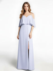 Ruffled Cold Shoulder Maxi Dress with Flounce Overlay Lavender