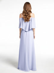Ruffled Cold Shoulder Maxi Dress with Flounce Overlay Lavender