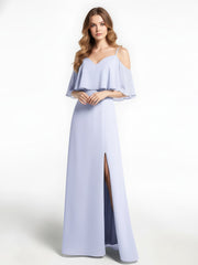 Ruffled Cold Shoulder Maxi Dress with Flounce Overlay Lavender