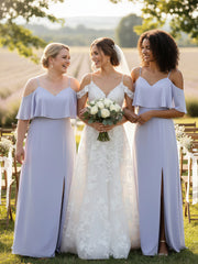 Ruffled Cold Shoulder Maxi Dress with Flounce Overlay Lavender