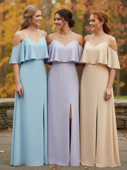 Ruffled Cold Shoulder Maxi Dress with Flounce Overlay Lavender