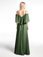 Ruffled Cold Shoulder Maxi Dress with Flounce Overlay Olive Green Plus Size