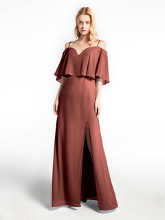 Ruffled Cold Shoulder Maxi Dress with Flounce Overlay Terracotta