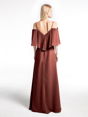 Ruffled Cold Shoulder Maxi Dress with Flounce Overlay Terracotta Plus Size