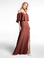 Ruffled Cold Shoulder Maxi Dress with Flounce Overlay Terracotta Plus Size