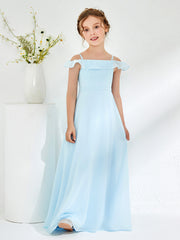 Off-the-shoulder Chiffon A-line Junior Bridesmaid Dresses Sky Blue