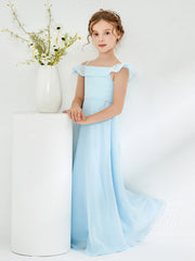 Off-the-shoulder Chiffon A-line Junior Bridesmaid Dresses Sky Blue