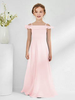 Off-the-shoulder Chiffon A-line Junior Bridesmaid Dresses Blushing Pink