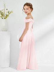 Off-the-shoulder Chiffon A-line Junior Bridesmaid Dresses Blushing Pink