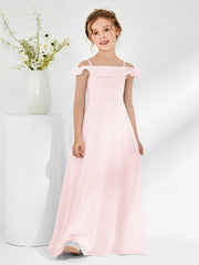 Off-the-shoulder Chiffon A-line Junior Bridesmaid Dresses Blushing Pink