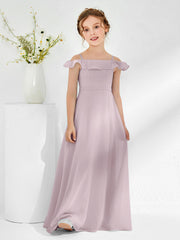 Off-the-shoulder Chiffon A-line Junior Bridesmaid Dresses Dusk