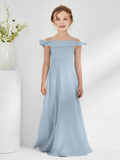 Off-the-shoulder Chiffon A-line Junior Bridesmaid Dresses Dusty Blue