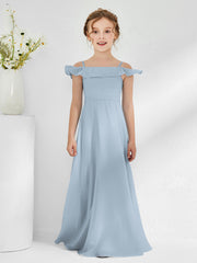 Off-the-shoulder Chiffon A-line Junior Bridesmaid Dresses Dusty Blue
