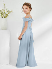 Off-the-shoulder Chiffon A-line Junior Bridesmaid Dresses Dusty Blue