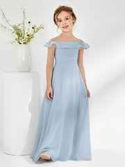 Off-the-shoulder Chiffon A-line Junior Bridesmaid Dresses Dusty Blue