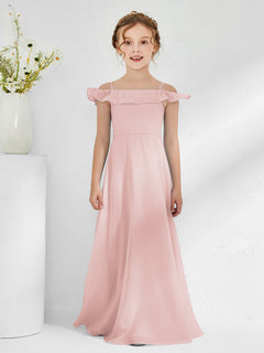 Off-the-shoulder Chiffon A-line Junior Bridesmaid Dresses Dusty Rose