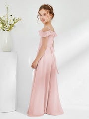 Off-the-shoulder Chiffon A-line Junior Bridesmaid Dresses Dusty Rose
