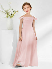 Off-the-shoulder Chiffon A-line Junior Bridesmaid Dresses Dusty Rose